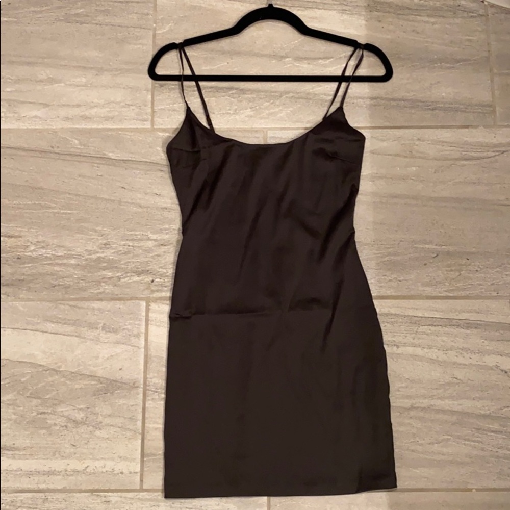 Oh Polly black satin mini dress.